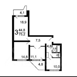 3-комн.кв., 76 м², этаж 9
