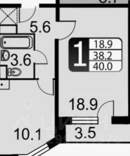 1-комн.кв., 38 м², этаж 9