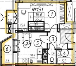 1-комн.кв., 36 м², этаж 6