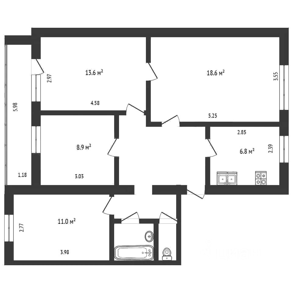 Продаю четырехкомнатную квартиру 79,5м² ул. Ленина, 11к1, Нижневартовск,  Ханты-Мансийский АО - база ЦИАН, объявление 290122985