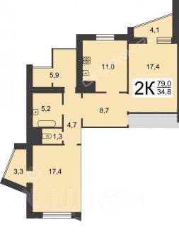 2-комн.кв., 72 м², этаж 8