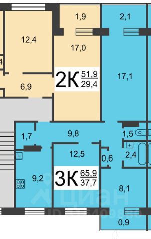 3-комн., 63 м², 9/9 этаж