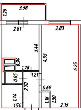 2-комн.кв., 33 м², этаж 1