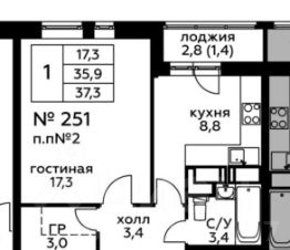 1-комн.кв., 37 м², этаж 19