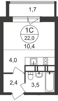 студия, 22 м², этаж 15