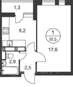 1-комн.кв., 33 м², этаж 19