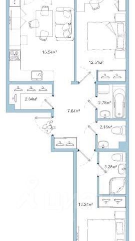 2-комн., 60 м², 1/12 этаж
