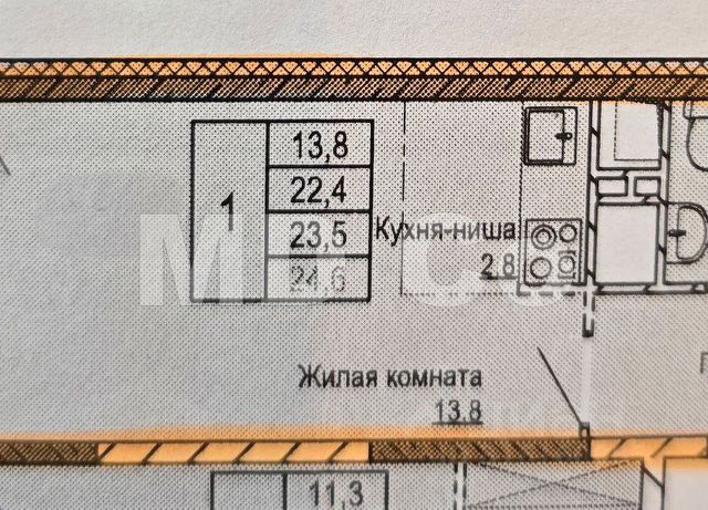Студия, 22,4 м², 14/22 этаж