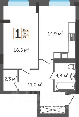 1-комн.кв., 48 м², этаж 4