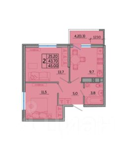 2-комн.кв., 45 м², этаж 22