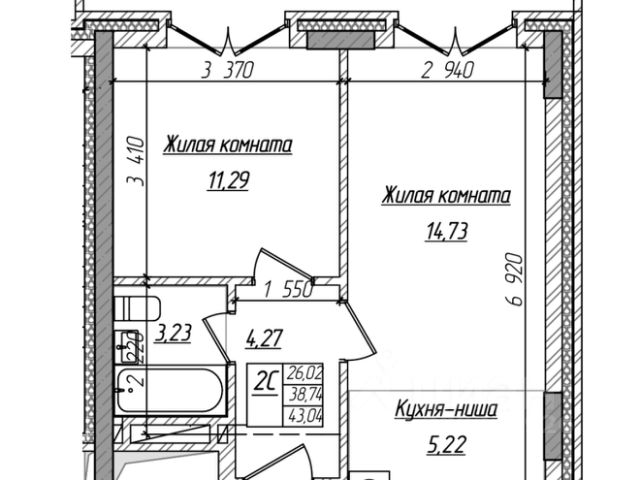 1-комн., 45 м², 9/20 этаж
