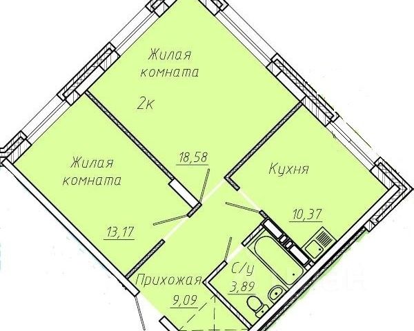 2-комн., 55,1 м², 1/20 этаж