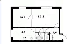 2-комн.кв., 44 м², этаж 1