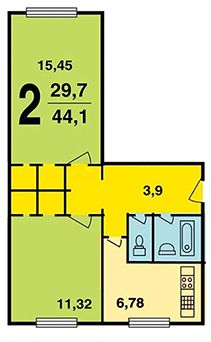 2-комн.кв., 46 м², этаж 2