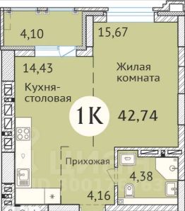 2-комн.кв., 42 м², этаж 10