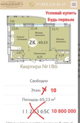 2-комн.кв., 65 м², этаж 10