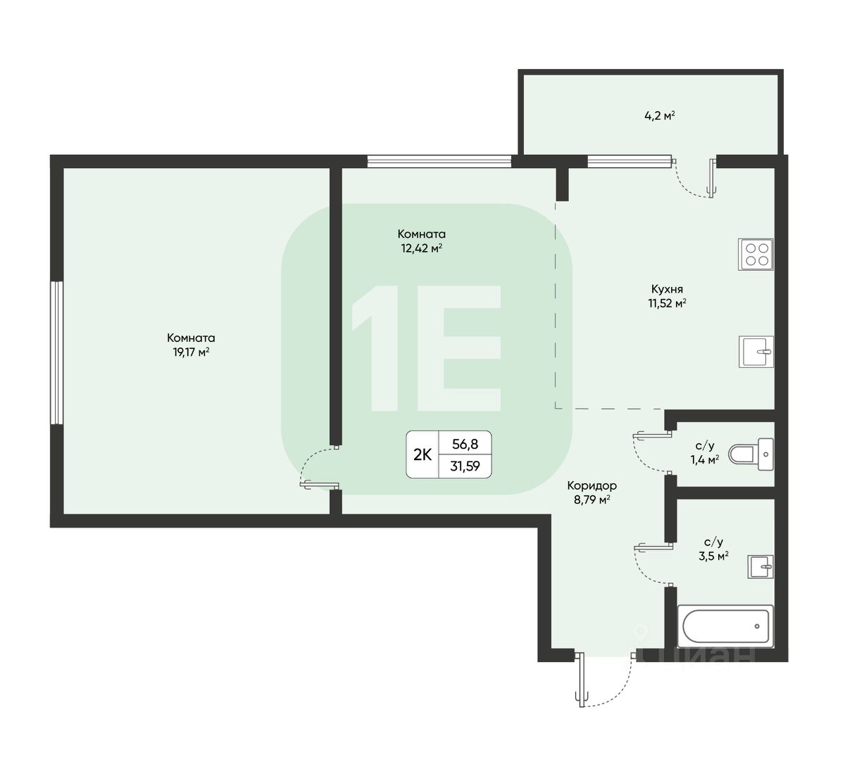 Купить однокомнатную квартиру 56,8м² ул. Фрунзе, 49/2, Новосибирск,  Новосибирская область, м. Маршала Покрышкина - база ЦИАН, объявление  299239200