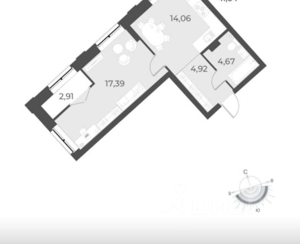 2-комн., 42 м², 9/17 этаж
