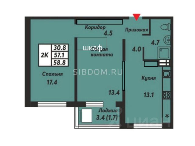 2-комн., 56,9 м², 7/10 этаж