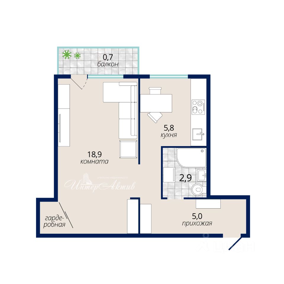 Скандинавский интерьер хрущевки 33 м² в Находке