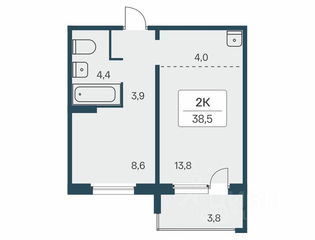 1-комн., 38,5 м², 6/17 этаж