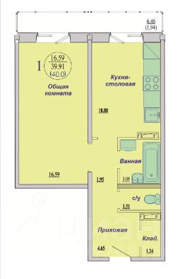 1-комн.кв., 40 м², этаж 3