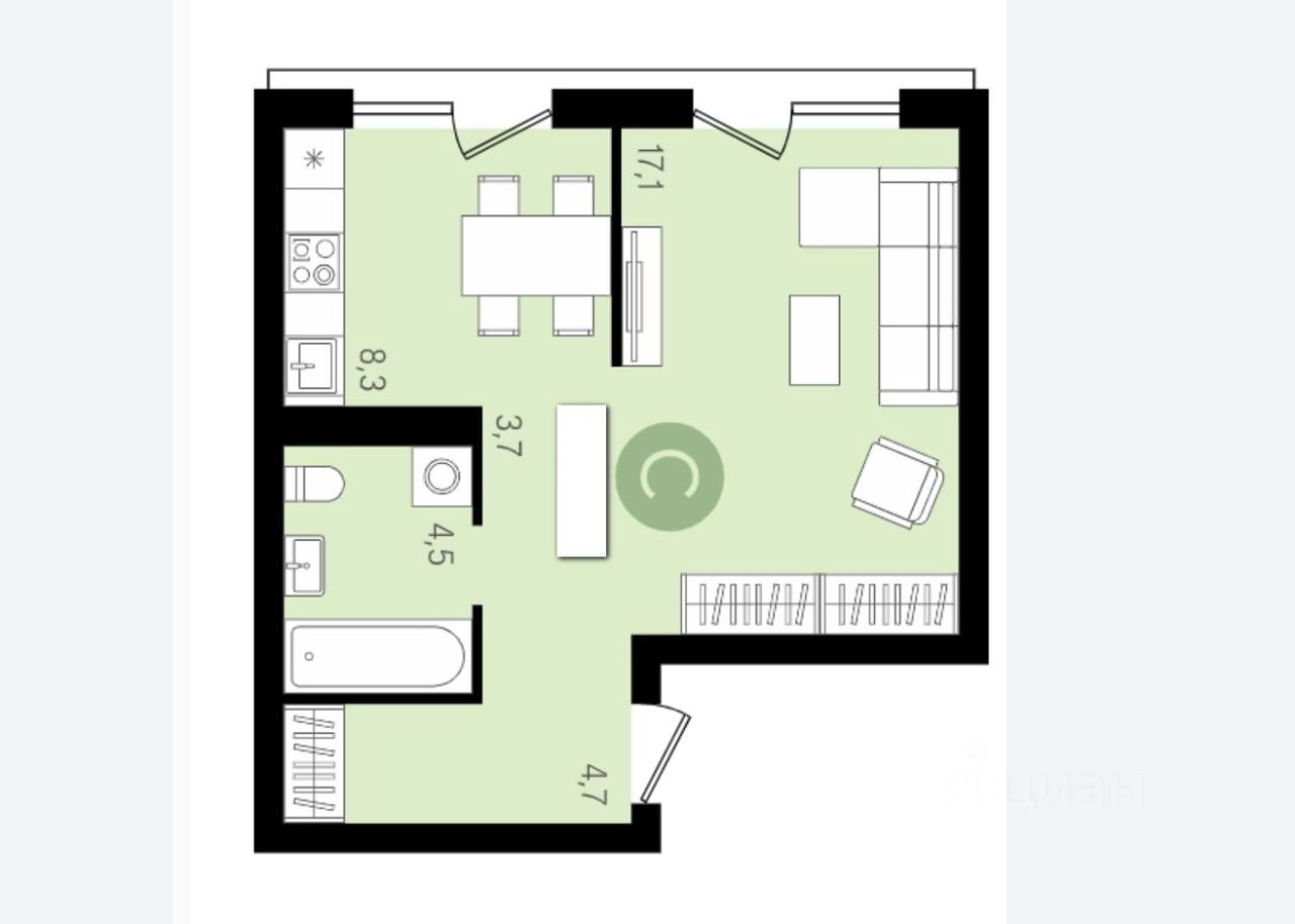 Продажа однокомнатной квартиры 37,7м² ул. Якушева, 33/1, Новосибирск,  Новосибирская область, м. Речной вокзал - база ЦИАН, объявление 295907788