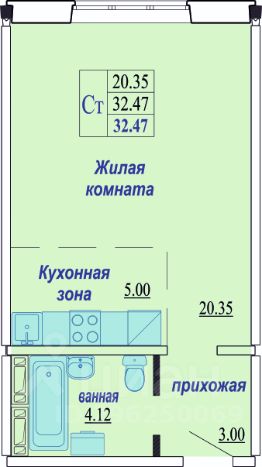 студия, 32 м², этаж 4