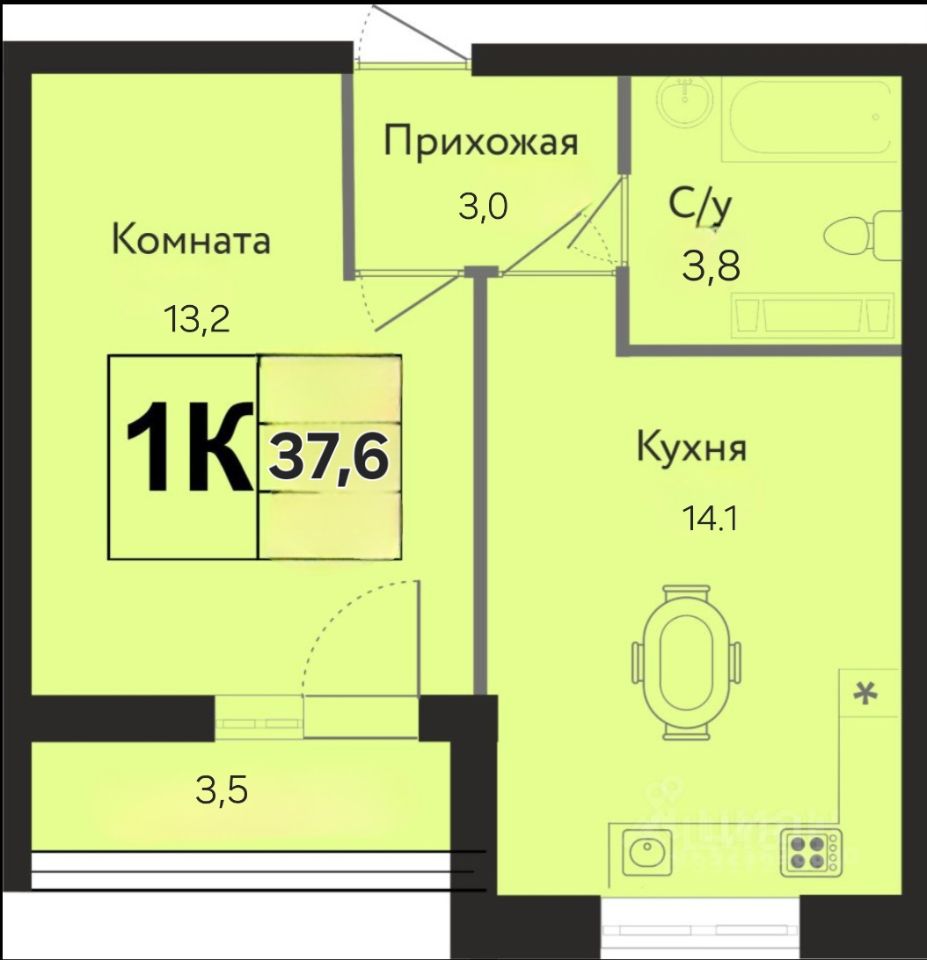 1-комн. кв., Карасунский, Краснодар