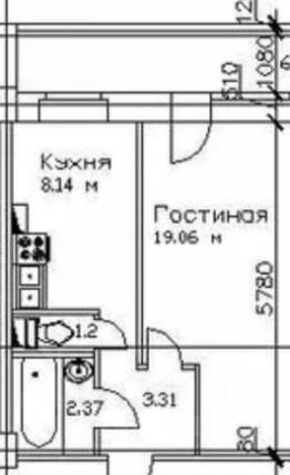 1-комн.кв., 40 м², этаж 2