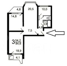 3-комн.кв., 84 м², этаж 11