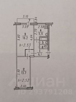 2-комн.кв., 45 м², этаж 5