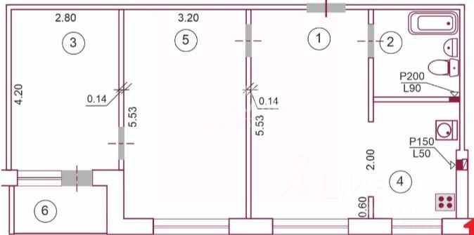 3-к кв. Омская область, Омск ул. Чехова, 3 (56.0 м²)
