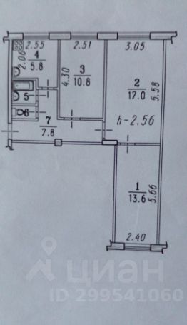 3-комн.кв., 59 м², этаж 1