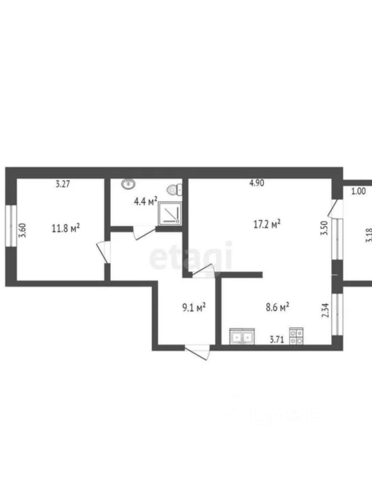 2-к кв. Омская область, Омск ул. Яковлева, 166 (51.1 м²)
