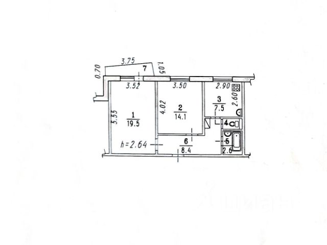 2-комн., 53,1 м², 5/5 этаж