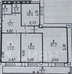 3-комн.кв., 76 м², этаж 6
