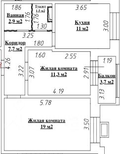 2-комн.кв., 57 м², этаж 8