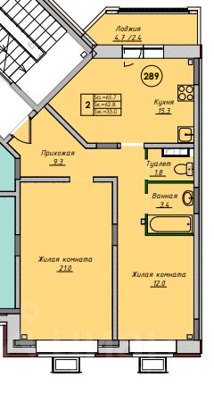 Продается2-комн.квартира,65,7м²