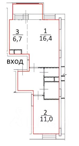 2-комн.кв., 45 м², этаж 3