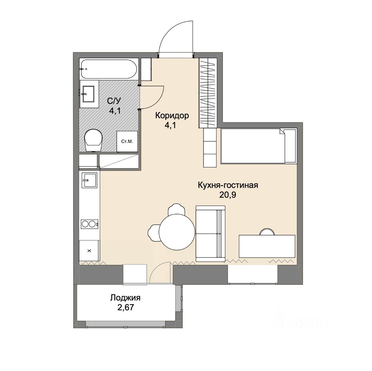 Продажа однокомнатной квартиры 30,5м² ул. Пришвина, 6, Красногорск,  Московская область, Красногорский район, Опалиха микрорайон, м. Опалиха -  база ЦИАН, объявление 304019719