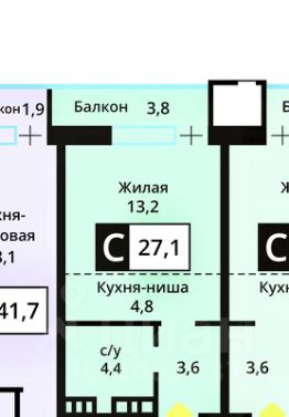 студия, 27 м², этаж 11