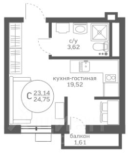 студия, 23 м², этаж 9