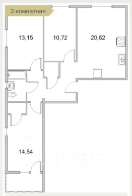 3-комн.кв., 76 м², этаж 12