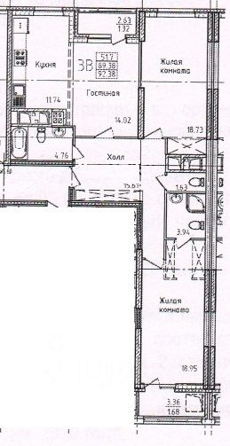 3-комн.кв., 92 м², этаж 5