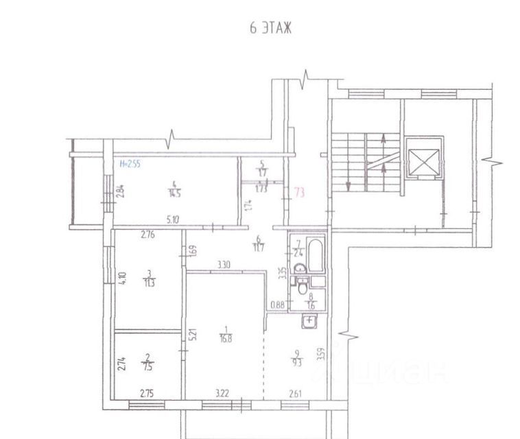 4-к кв. Пермский край, Пермь ул. Докучаева, 36 (76.8 м²)