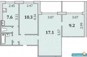 3-комн.кв., 56 м², этаж 2