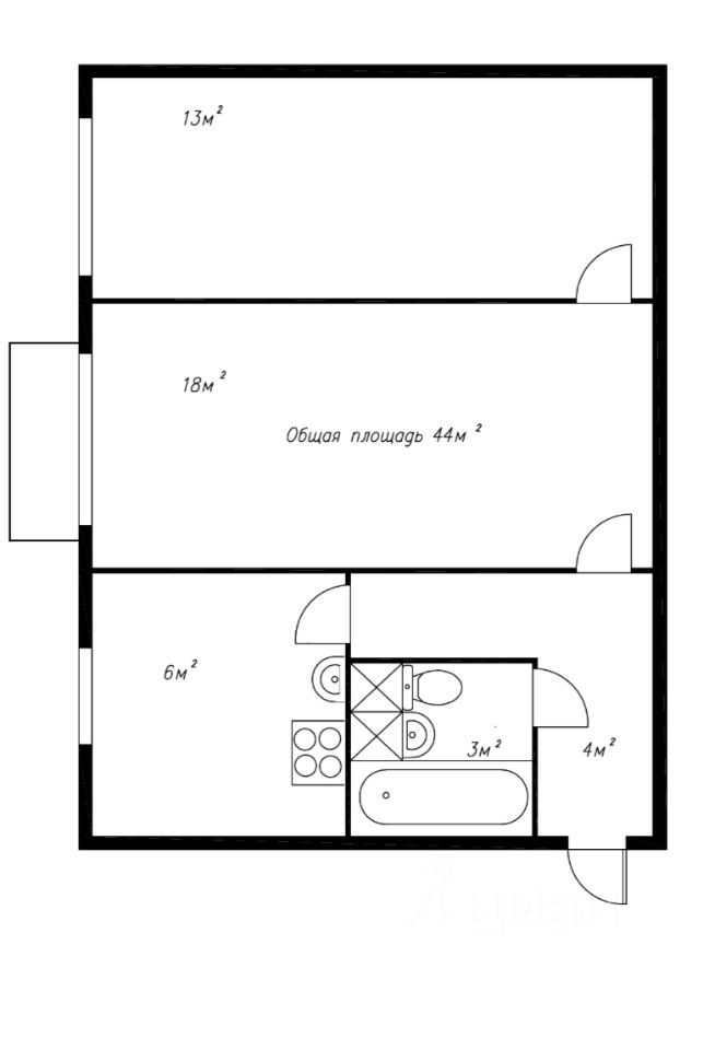 Продажа двухкомнатной квартиры 44м² ул. Свердлова, 43а, Подольск ...