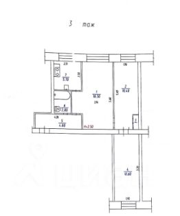 3-комн.кв., 53 м², этаж 3