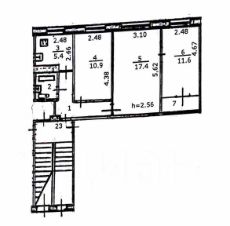 3-комн.кв., 57 м², этаж 1